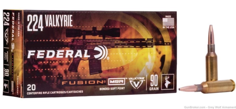 Federal .224 Valkyrie Ammunition 20 Rounds Fusion 90 Grains-img-0