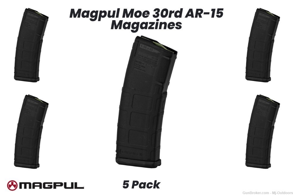 Magpul PMAG AR15 AR/M4 - M2 MOE 223 - 556NATO 30 RD Magazine 5 Pack-img-0