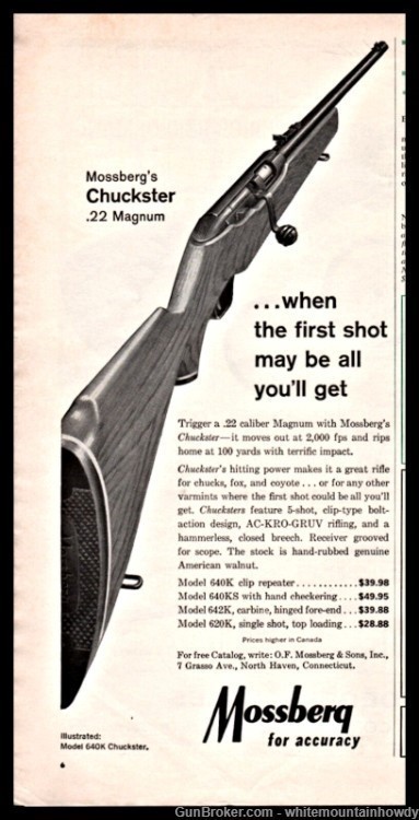 1963 MOSSBERG 640K Chuckster .22 Magnum Rifle PRINT AD-img-0