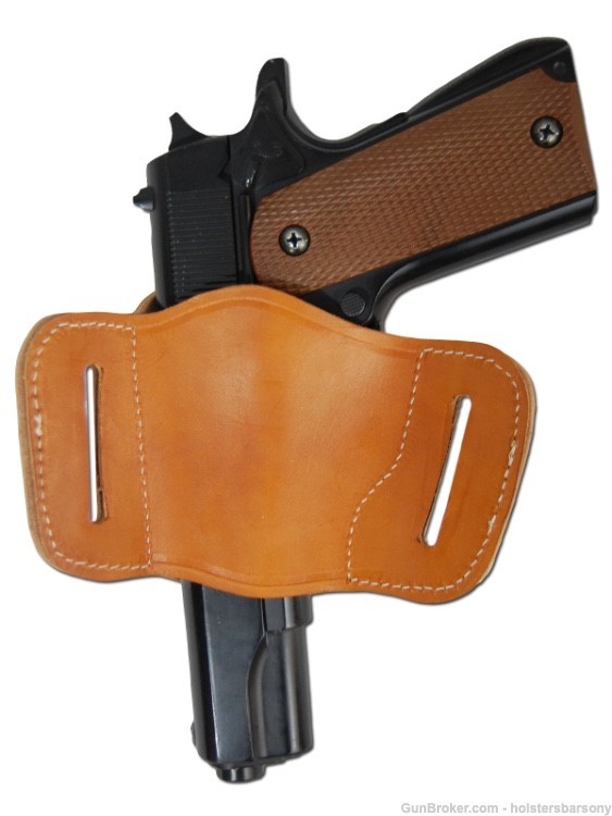 Barsony Saddle Tan Leather Slide Holster Full Size 9mm 40 45 Size 22 Right-img-2