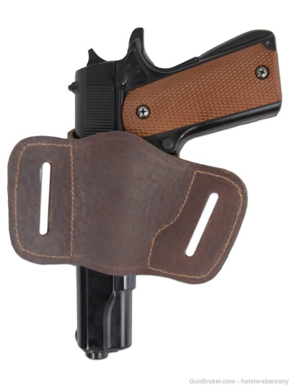 Barsony Brown Leather Slide Holster for Full Size 9mm 40 45 Size 22 Right-img-2