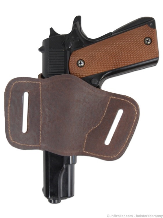 Barsony Brown Leather Slide Holster for Full Size 9mm 40 45 Size 21 Right-img-2