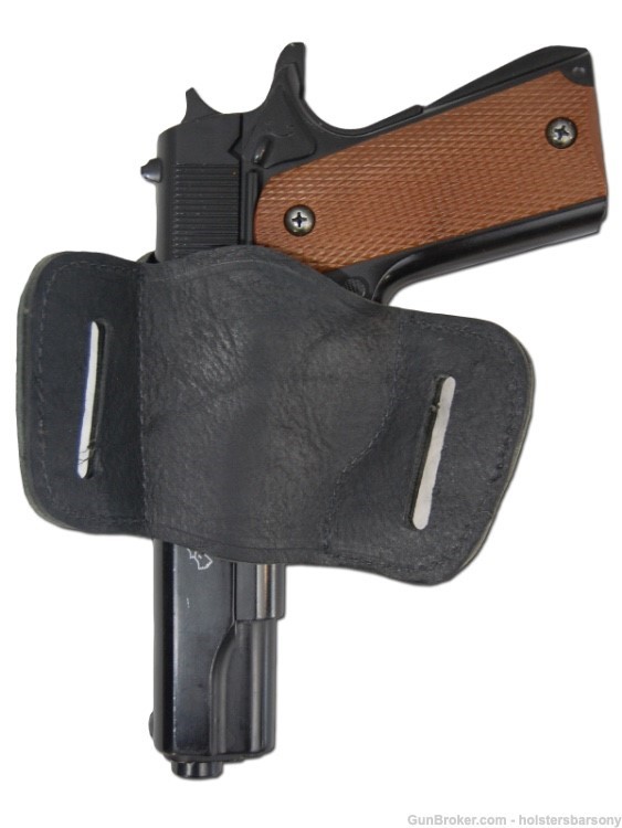 Barsony Black Leather Quick Slide Holster Full Size 9mm 40 45 Size 20 Right-img-1