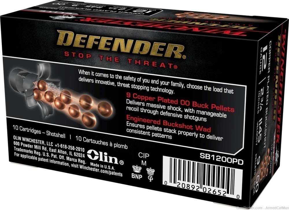 Winchester SB1200PD Defender Copper 12 Ga 2.75" 9 Pellets 00 Buck Shot-img-1