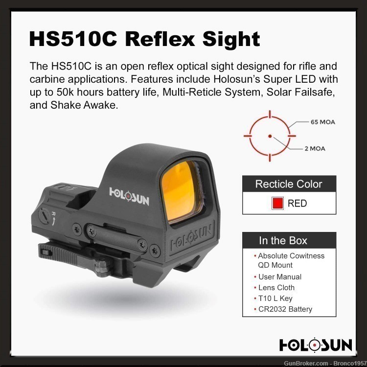 Holosun HS510C Red Dot Rifle Sight - Picatinny Rail Mount  FREE  SHIP-img-0