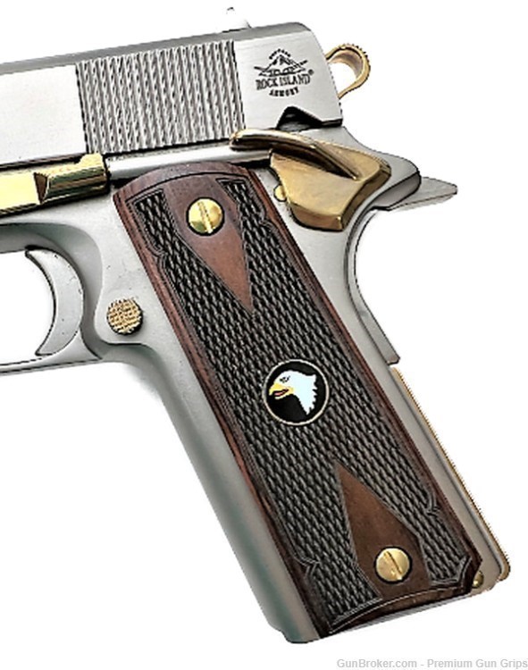 1911 Colt Full Size Double D Checkered Rosewood Grips w/Screaming Eagle-img-1