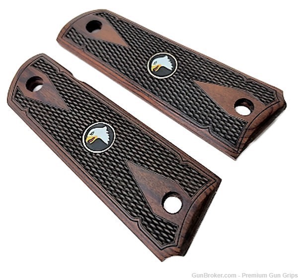 1911 Colt Full Size Double D Checkered Rosewood Grips w/Screaming Eagle-img-2