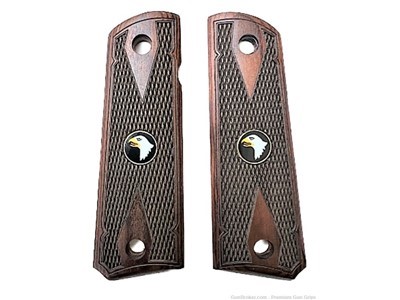 1911 Colt Full Size Double D Checkered Rosewood Grips w/Screaming Eagle