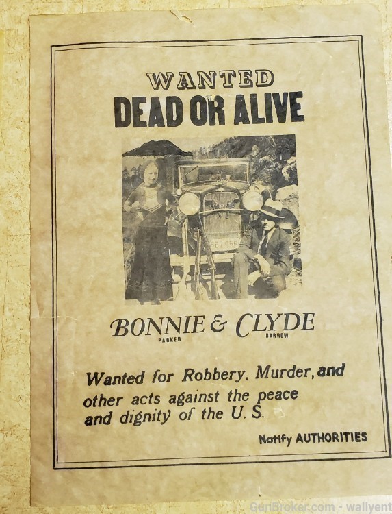 Wanted Poster Bonnie & Clyde Dead Or Alive vintage bought 30+years ago -img-0