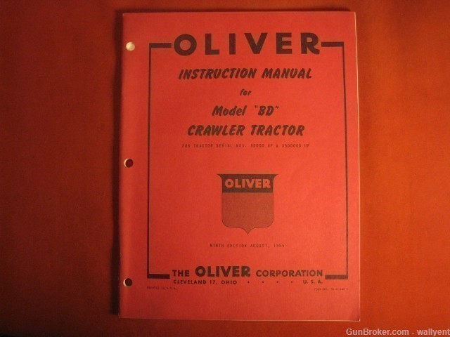 1955 Oliver Model "BD" Crawler Tractor Instr. Manual 5D000 3500000-img-0