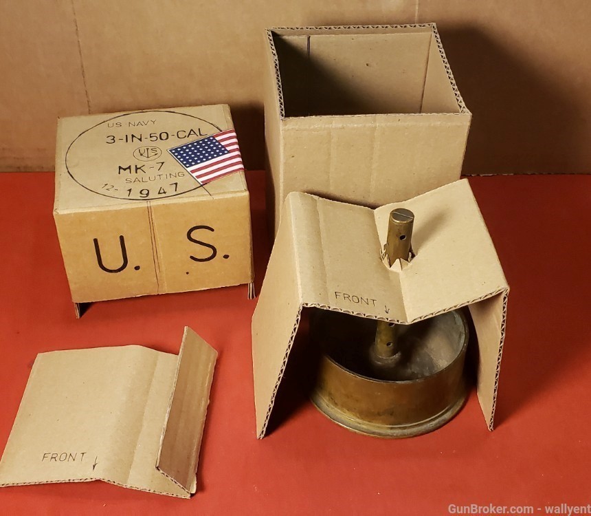 Brass 1947 US Navy Shell Casing Ashtray 3-IN-50-CAL-MK7 Saluting Trench Art-img-8