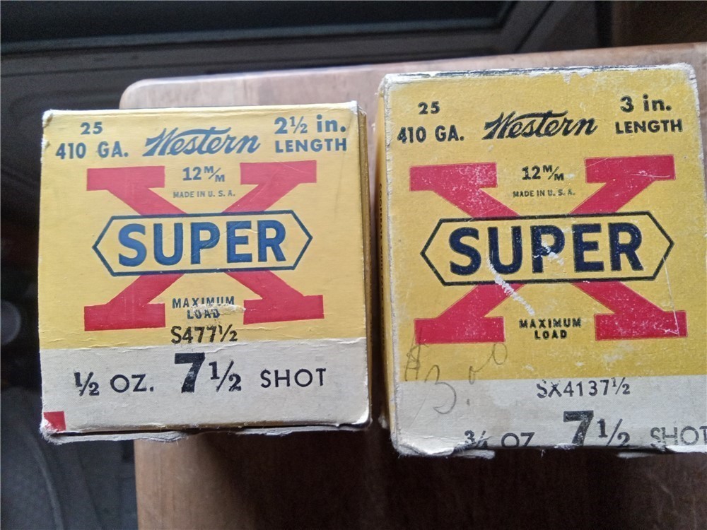 Vintage Western Super-X 410 shotgun ammo-2 boxes-2 1/2" & 3"-7 1/2 shot-img-7