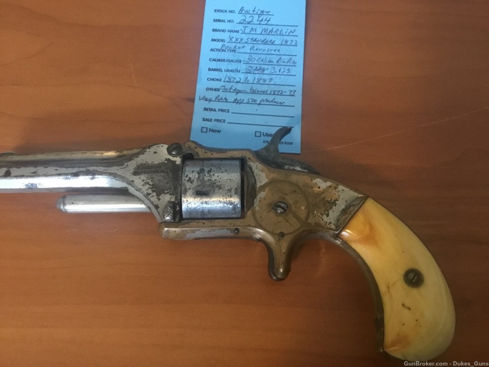 J.M. Marlin XXX Standard 1872 Pocket revolver,.30Rimfire RARE-img-0