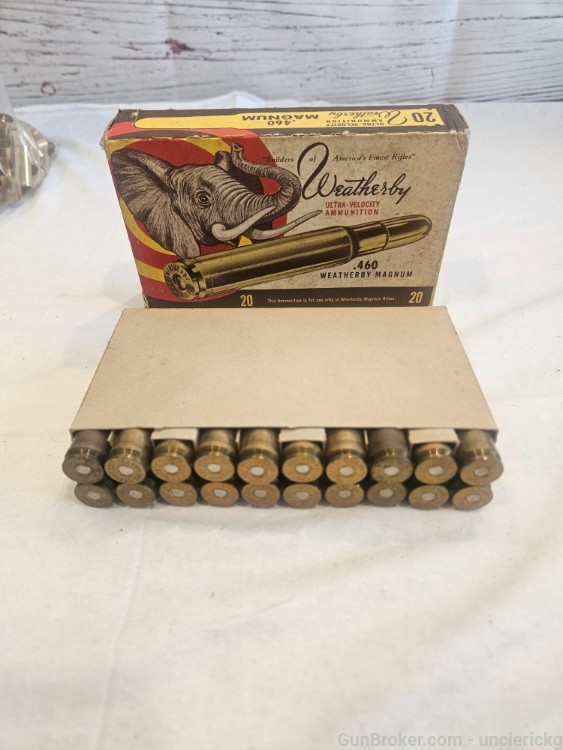 Vtg weatherby 460 magnum ammo 20 rds elephant box 500 gn fmj-img-0