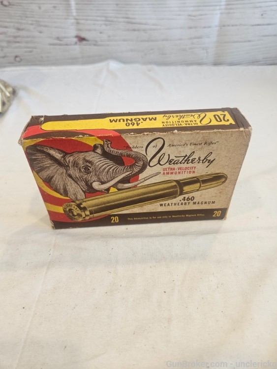 Vtg weatherby 460 magnum ammo 20 rds elephant box 500 gn fmj-img-2
