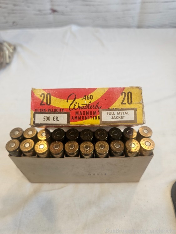 Vtg weatherby 460 magnum ammo 20 rds elephant box 500 gn fmj-img-4
