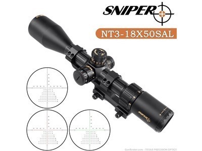 Sniper NT3-18X50SAL Riflescope SFP R/G/B Illuminated Rangefinder Reticle