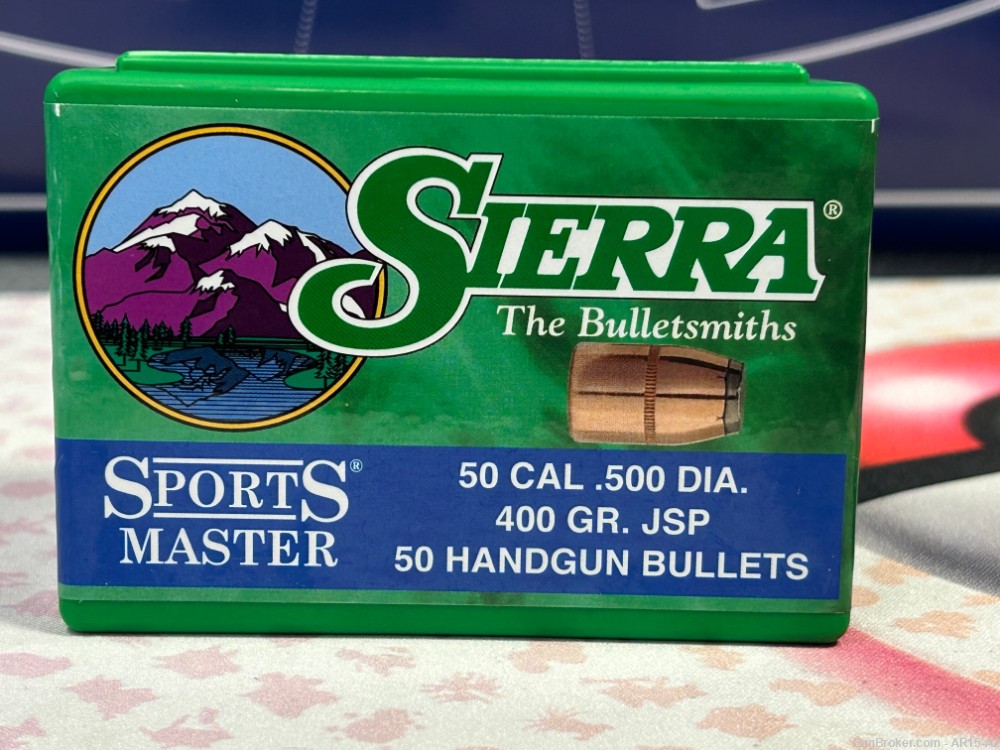 NEW Sierra #5400 .50 Caliber Bullets Qty 50 400GR. JSP 500 S&W-img-0
