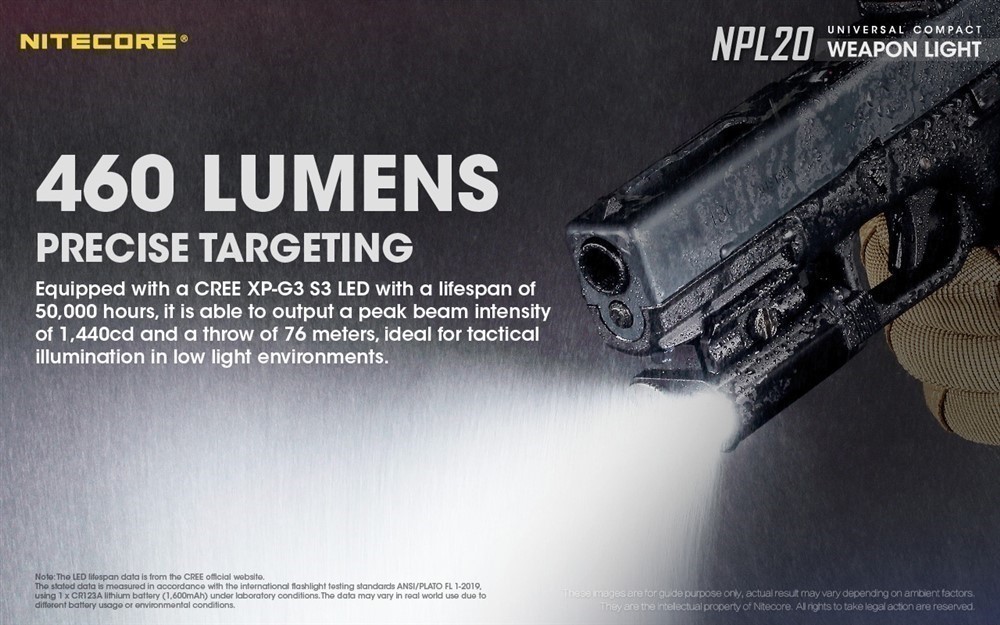 Nitecore NPL20 460 Lumen Compact Rail Mount Flashlight with Strobe and CR12-img-3
