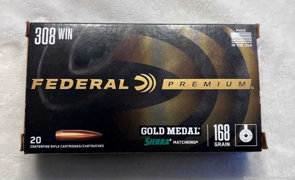 Federal Premium Gold Medal Sierra Matchking 308 Win 168 grain ammo-img-0