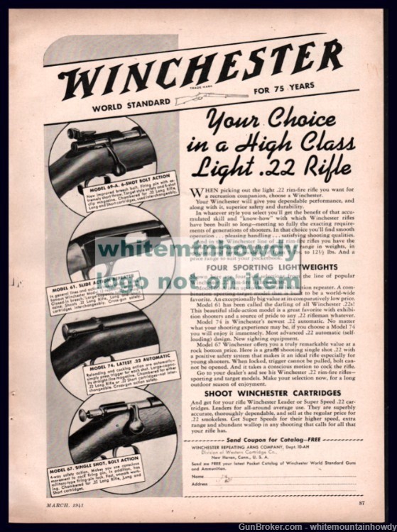 1940 WINCHESTER Model 69-A, 61, 74, 67, .22 Rifle Original PRINT AD-img-0