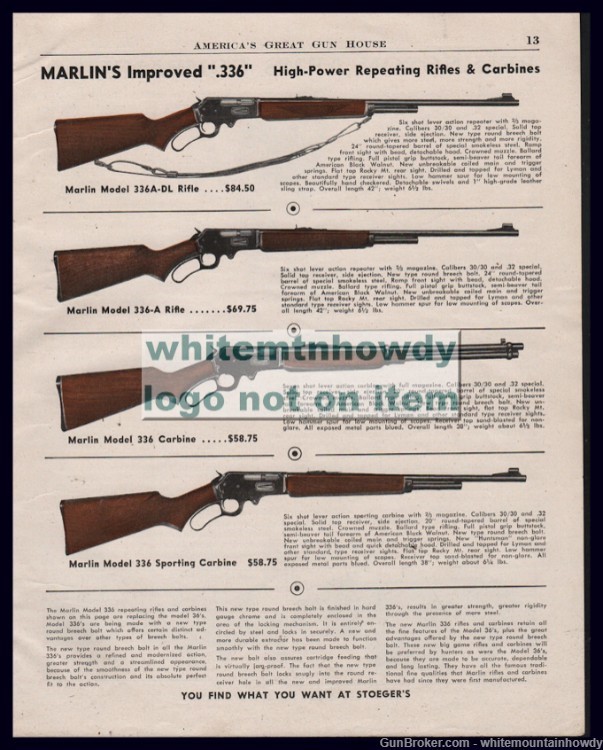 1949 MARLIN 336-A-DL, 336A Rifle Carbine PRINT AD-img-0