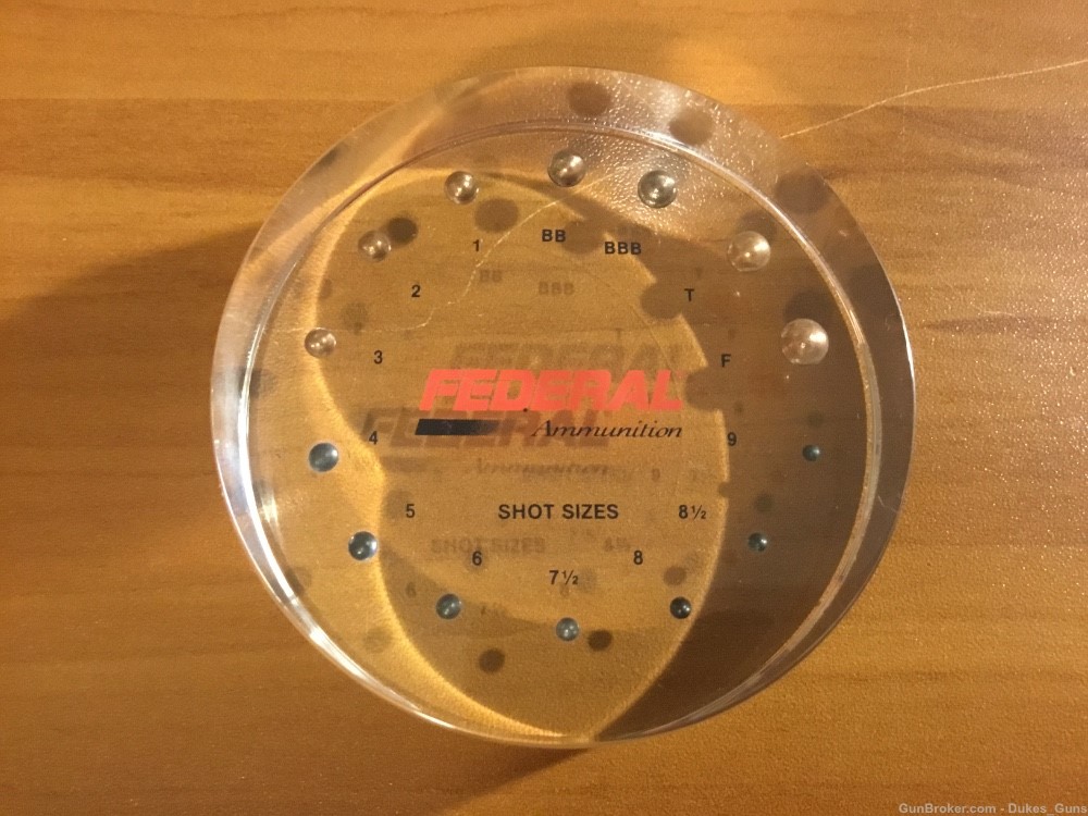 Federal ammunition round Lucite disc showing all shot sizes RARE-img-0