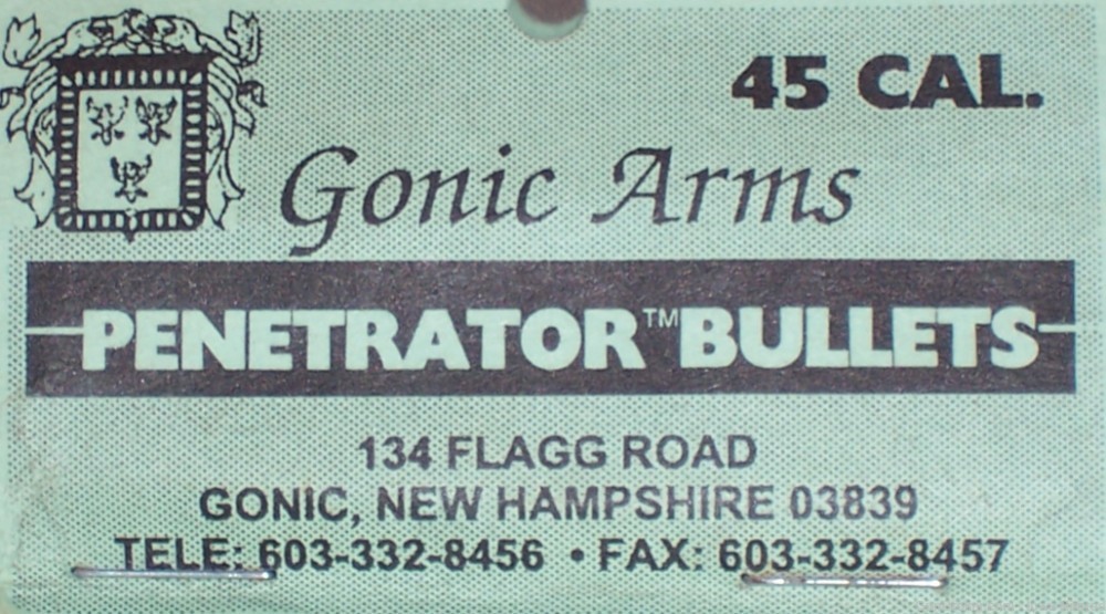 Gonic Arms 45 caliber 0.458” 370 Grain Pb Penetrator Bullets 20 Round Packs-img-0
