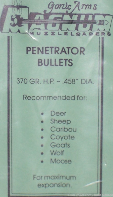 Gonic Arms 45 caliber 0.458” 370 Grain Pb Penetrator Bullets 20 Round Packs-img-2
