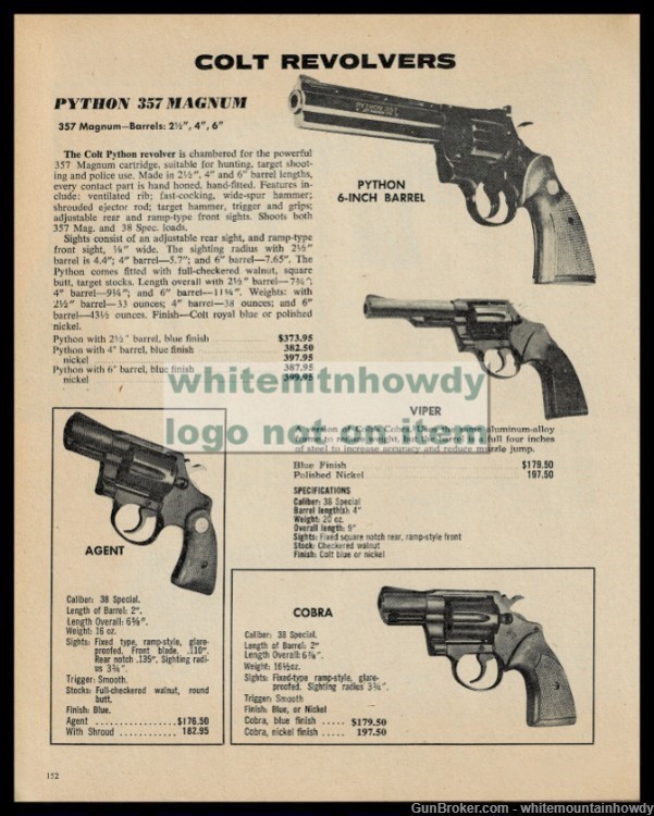 1979 COLT Python Vipoer Agent and Cobra Revolver PRINT AD-img-0