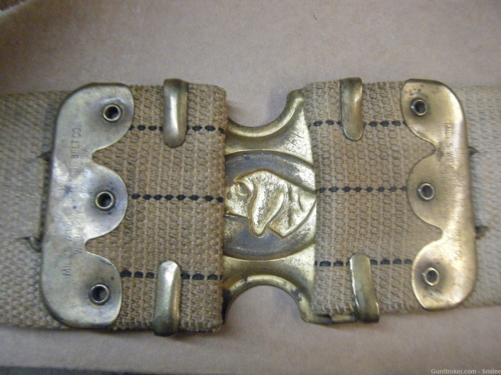 Mills Dog Head woven khaki shotgun cartridge belt - Vintage hunting belt-img-3