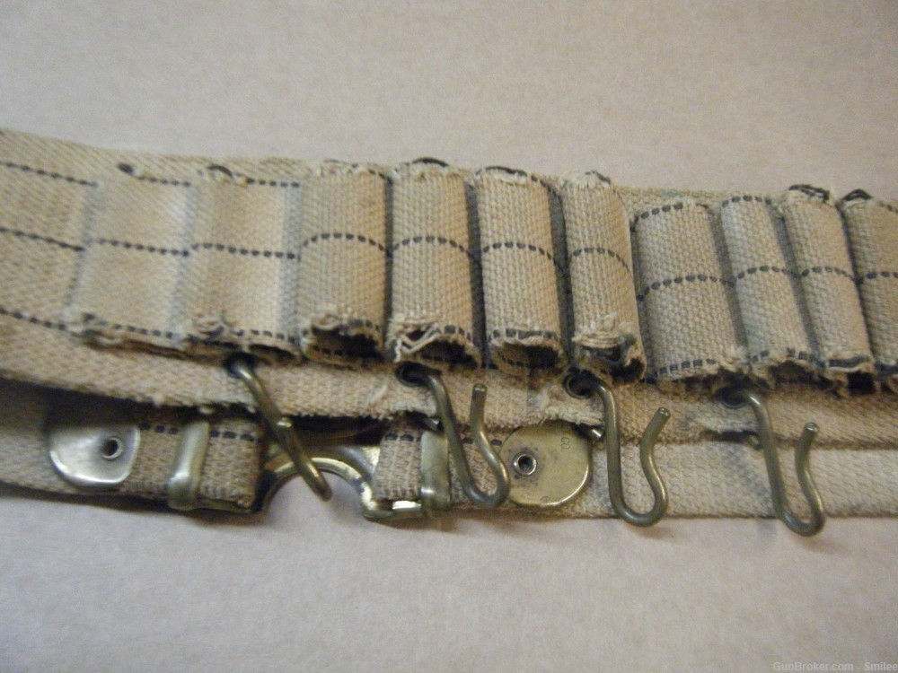 Mills Dog Head woven khaki shotgun cartridge belt - Vintage hunting belt-img-2
