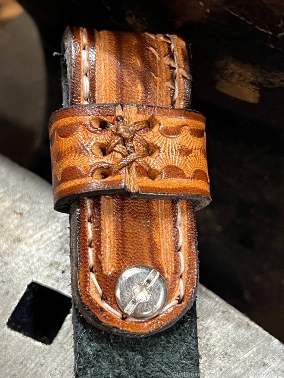 Leather Rifle Sling/Gun Strap - Hand Tooled Basket Weave - Handmade in USA-img-5