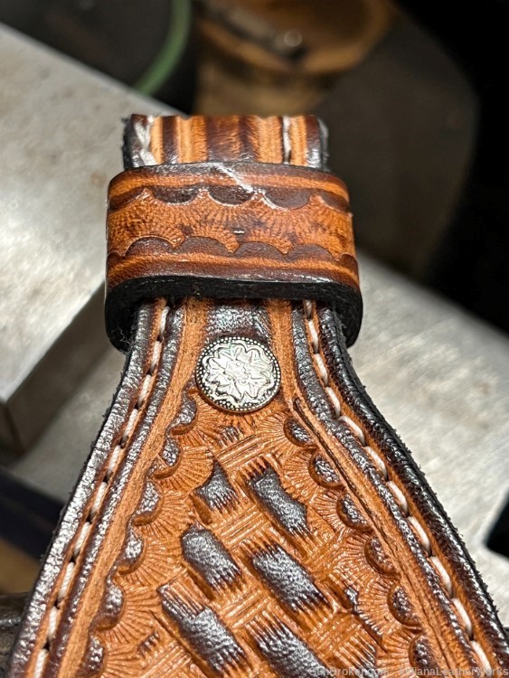Leather Rifle Sling/Gun Strap - Hand Tooled Basket Weave - Handmade in USA-img-6