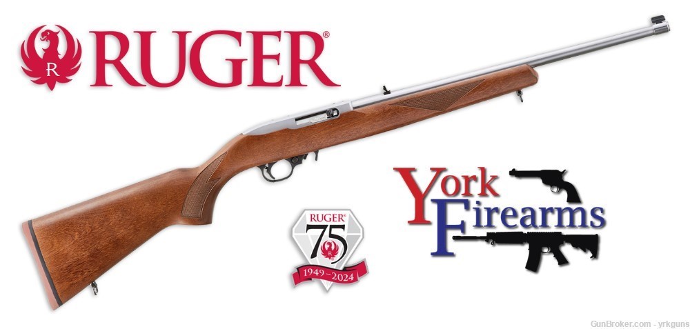 Ruger 10/22 Sporter 75th Anniversary 22LR Stainless Walnut Rifle NEW 31275-img-0