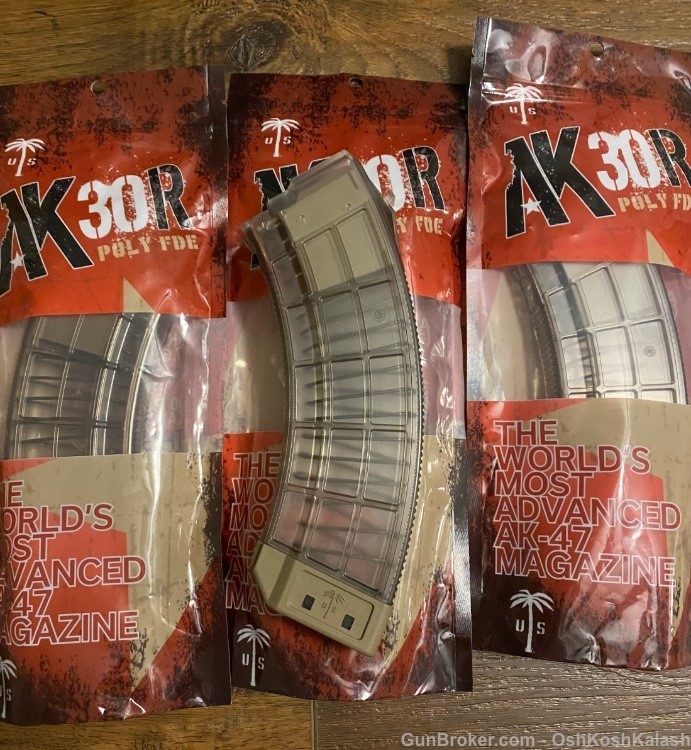 LOT OF 4 US PALM AK-47 CLEAR FDE 30 Round Magazines -img-1