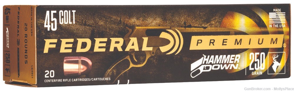 Federal Premium HammerDown 45 Colt 250 gr BHP LG45C1 Single Box - 20 Rounds-img-0