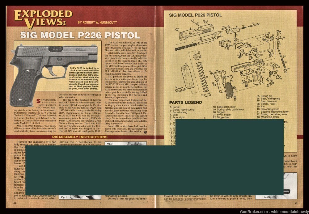 1998 SIG P226 Pistol Exploded Parts List Disasssembly Assembly Article-img-0