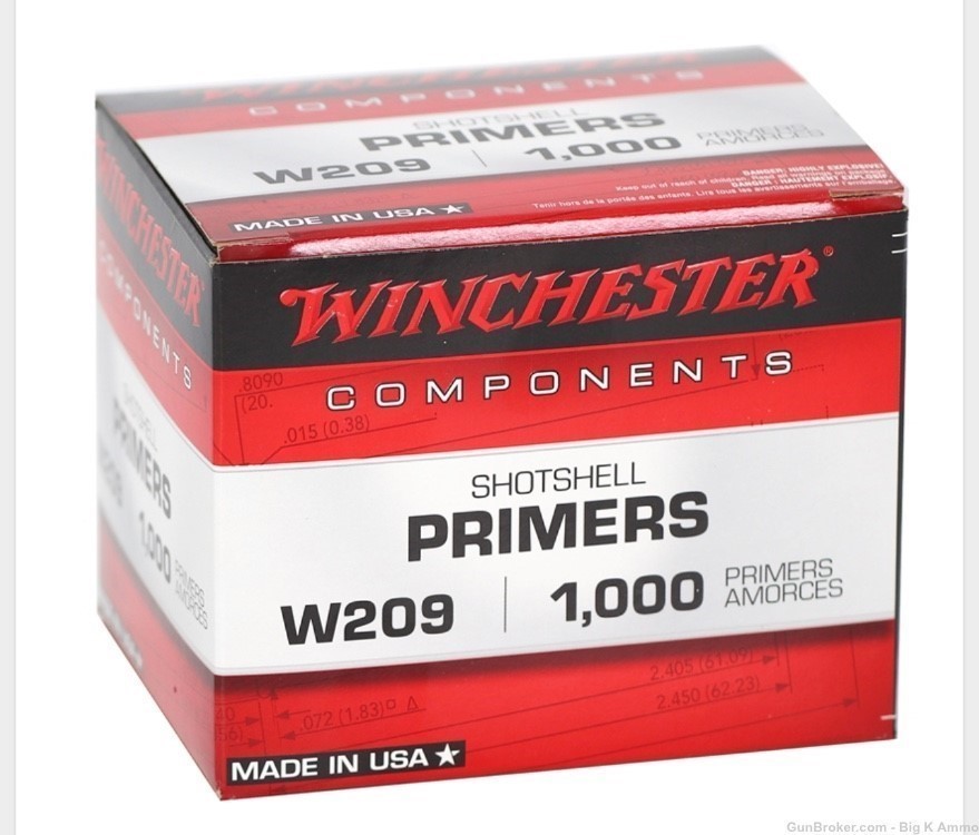 WINCHESTER w209 Shotshell primers W209 (1000 Count) No CC FEES-img-1