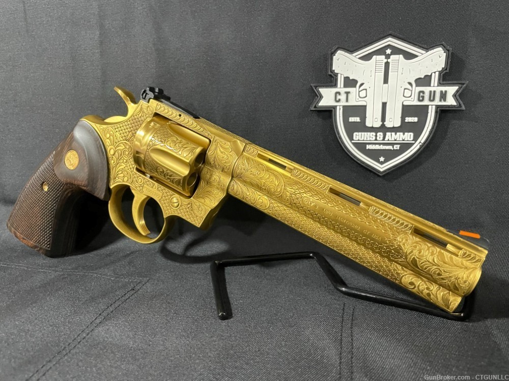 Colt Python 6in Gold Tin Coated Custom Engraved .357-img-4