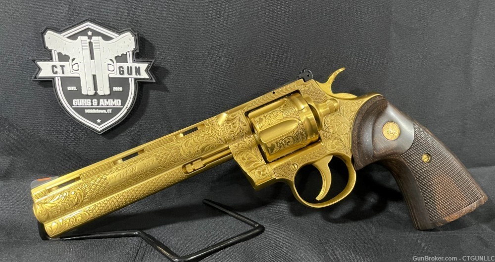 Colt Python 6in Gold Tin Coated Custom Engraved .357-img-0