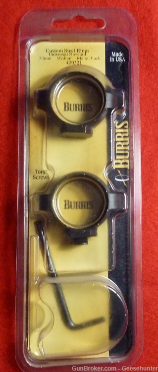 Burris Optics 30mm Standard Rings, Steel, Medium, Matte Black, 420321-img-0