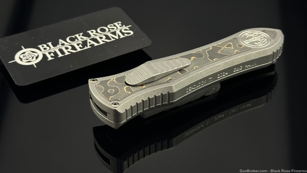G&G Hawk Knife Deadlock Titanium Gold Dunes Inlay Automatic OTF -img-8