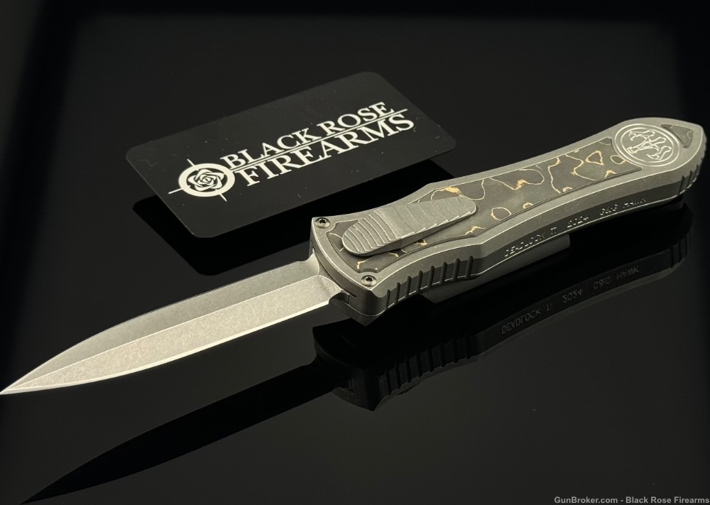 G&G Hawk Knife Deadlock Titanium Gold Dunes Inlay Automatic OTF -img-0