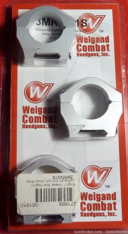 Weigand Weaver Style Mount Magnum 1 Inch Scope Rings, Revolvers, Med Height-img-0