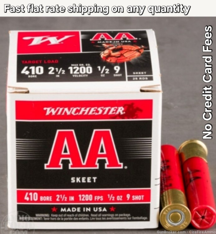 410 Winchester AA Target Load .410 Shotshells 25 count no Credit Card Fees -img-0
