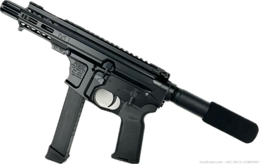 American Built Custom Slick Side AR-9 Pistol 4" Barrel MLOK Handguard-Black-img-1