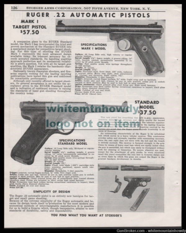 1953 RUGER Mark I Target and Standard Pistol Original PRINT AD-img-0