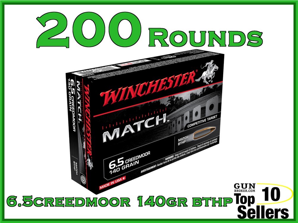 Winchester Match 6.5 Creedmoor 140GR BTHP S65CM 200 ROUNDS-img-0