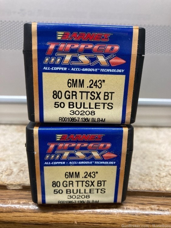 Barnes Tipped TSX 6mm .243” DIA 80 GR Copper BT #30208 100 Bullets-img-0